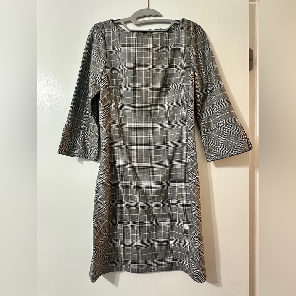 H&M Black Plaid Long-Sleeve Sheath Dress